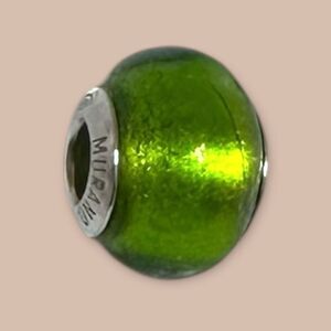 Zable Murano Glass and silver Green Charm Bead . August birthstone